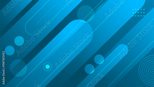 Tech oriented blue design with rounded diagonal lines and circles