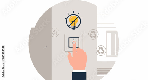 Hand turning off light switch flat vector illustration energy saving and eco friendly electricity conservation concept