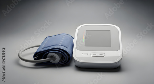 A blood pressure monitor with a blue cuff