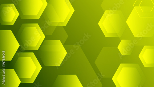 Bright lime green abstract background with glowing hexagon shapes and modern design