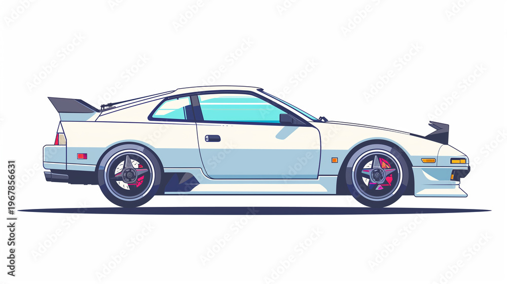 Fototapeta premium Clean Flat Vector Illustration of Classic Sports Car Side View