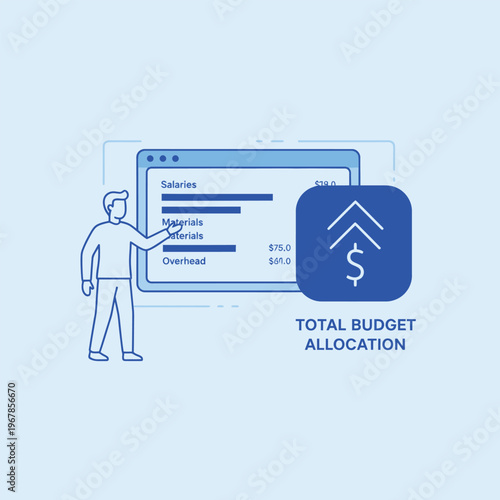 Man Analyzing Budget Allocation with Financial Data on Screen.