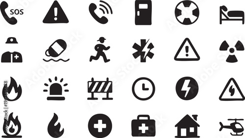 Medical rescue and alert icon pack for public safety communication and emergency services