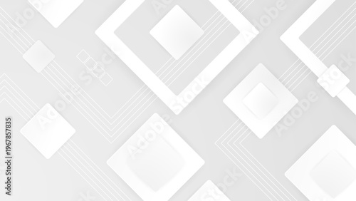 Clean white and gray background with minimalist square shapes and subtle gradients