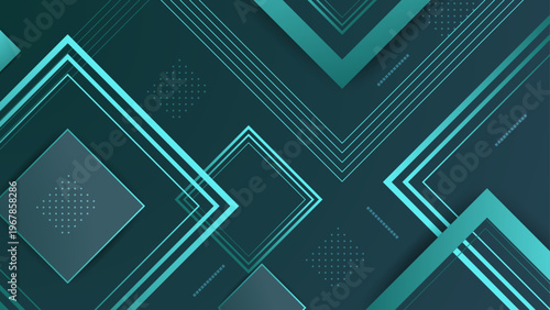 Professional cyan and teal abstract background with sharp geometric lines and square shapes