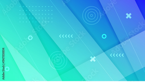 Futuristic cyan and blue gradient background with diagonal tech lines and geometric ornaments for technology branding and web headers