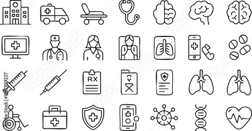 Medical service vector icons for hospital, pharmacy and healthcare systems