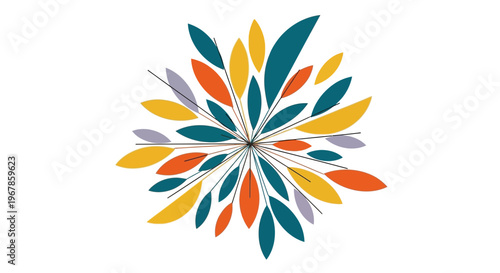 Abstract Colorful Bursting Petals Explosion on White Background