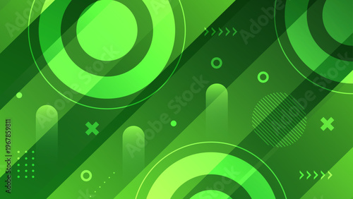 Fresh green gradient background with circular geometric shapes representing growth and sustainable technology