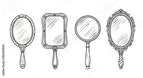 A Collection of Decorative Hand Mirrors in Various Shapes and Styles