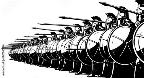 Ancient Greek Hoplite Soldiers Formation, Spartan Phalanx Spears and Shields