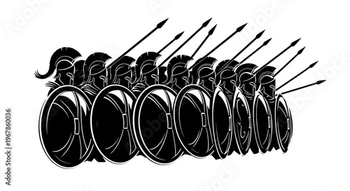Ancient Greek Hoplite Soldiers Formation Shield Wall Phalanx Black and White