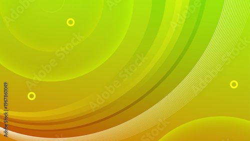 Bright green and orange gradient background with organic curves and tech lines