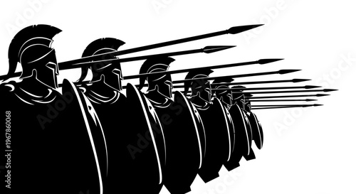Ancient Greek Hoplite Warriors Phalanx Formation with Spears and Shields