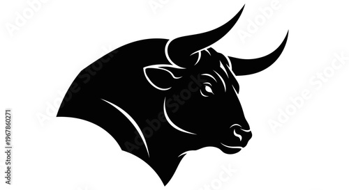 Black Bull Head Silhouette, Powerful Animal Symbol Vector