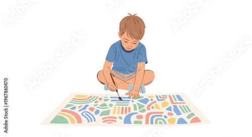 Young artist enjoying creative process of painting large artwork
