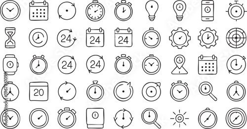 Time management vector icons with stopwatch, alarm and calendar elements