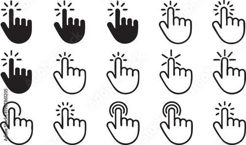 Hand click icon pack for buttons, navigation and digital interfaces