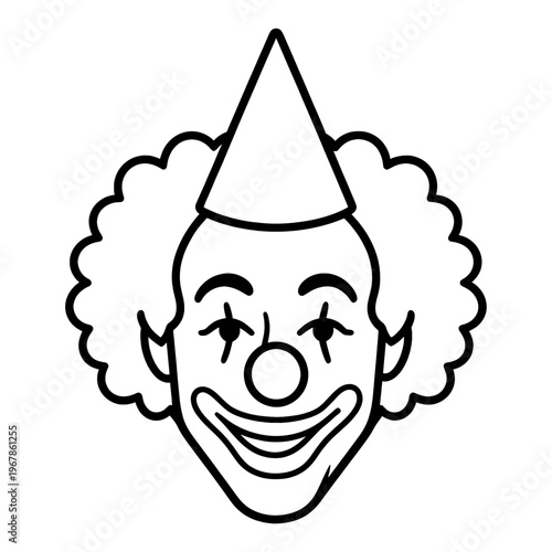 Clown Face Line Icon with Hat