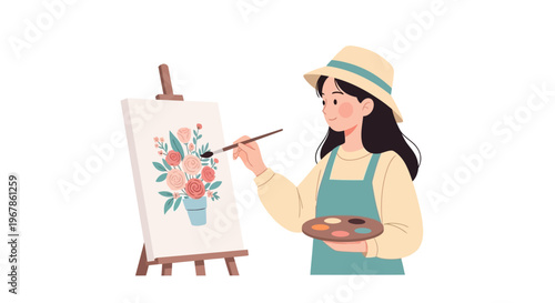 Female artist blending soft pastel tones for harmonious floral painting
