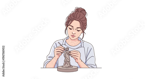 Artist carefully molding miniature figure for decorative artwork
