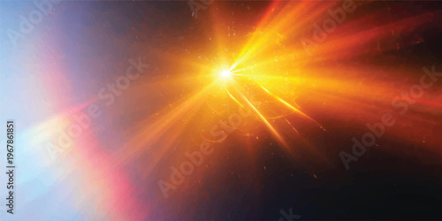 Abstract orange sun rays glow in a bright sky background design with yellow solar energy flares and a glowing red star explosion texture for a shining space wallpaper art illustration