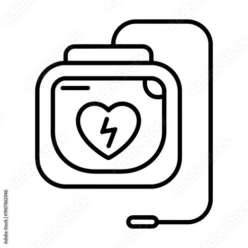 Vector of an automated external defibrillator (aed) with a heart and lightning symbol displayed on the front