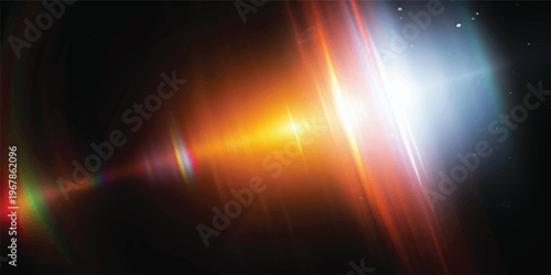 A vibrant digital art illustration featuring a bright rainbow motion loop with glowing light rays and energy flashes shining across a dark blue space background