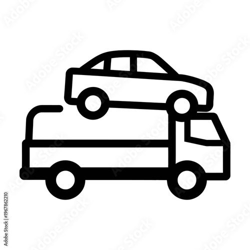 Flat design vector tow truck carrying a car on its back illustration