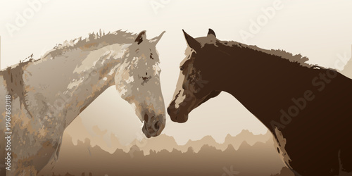 Two horses facing each other with heads nearly touching