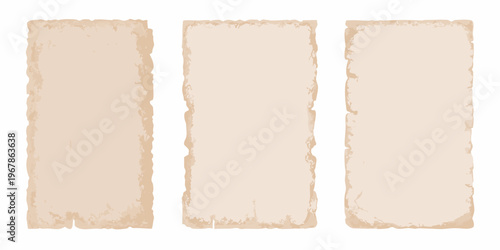 Three rectangular parchment paper pieces with torn rough edges