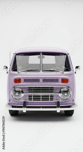 Purple vintage van front view isolated on white background