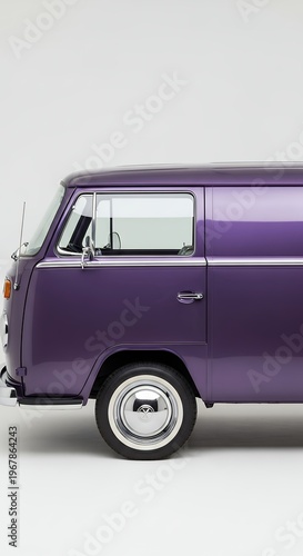 Purple vintage van profile isolated against white background