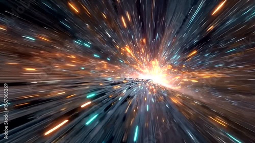 Vibrant colorful streaks radiate outward quickly  (107) in space