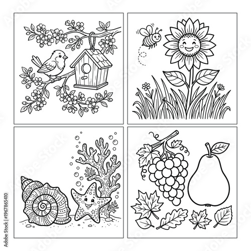 Natures charm coloring page set