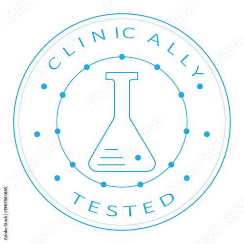 Blue Clinically Tested Guarantee Badge Line Art Icon Isolated on White