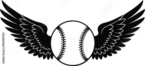 Baseball with Wings Vector Illustration, Winged Baseball Sports Emblem Design