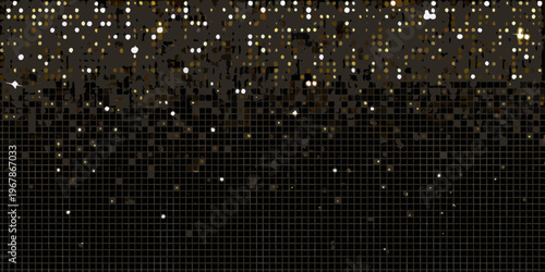 Abstract dark background with golden and white sparkling mosaic texture