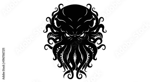 Dark Octopus Monster Face Silhouette with Tentacles