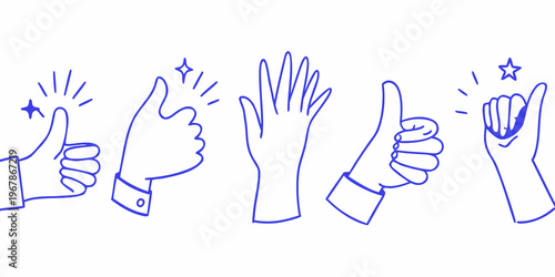 Collection of hand gestures including thumbs up and celebratory poses