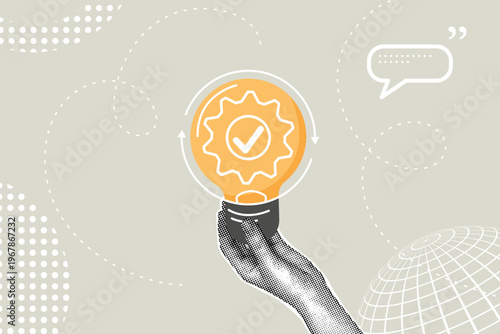 Fashionable halftone collage. Concept of workflow optimization, process automation, time management, scheduling, efficiency improvement, software development. Illustration for presentations