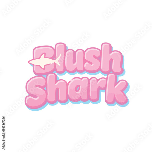 Pink bubble letters forming the words blush shark with a small cute shark silhouette integrated into the first letter design