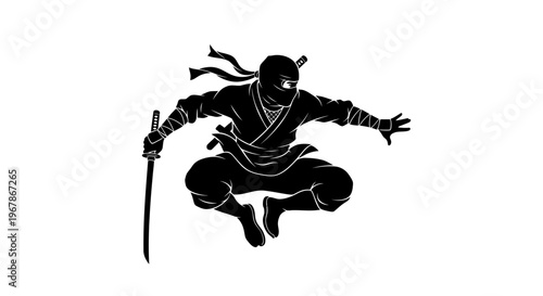 Dynamic Ninja Silhouette Jumping with Sword