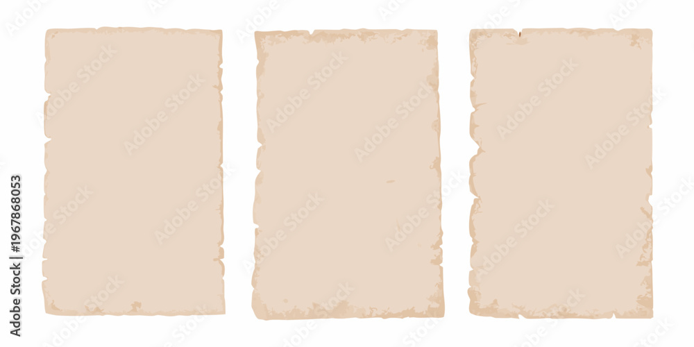 Fototapeta premium Three rectangular aged paper banners with textured edges displayed vertically