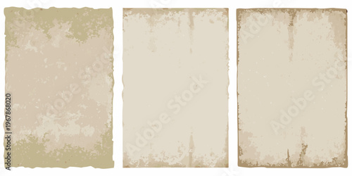 Three rectangular aged paper textures arranged side by side