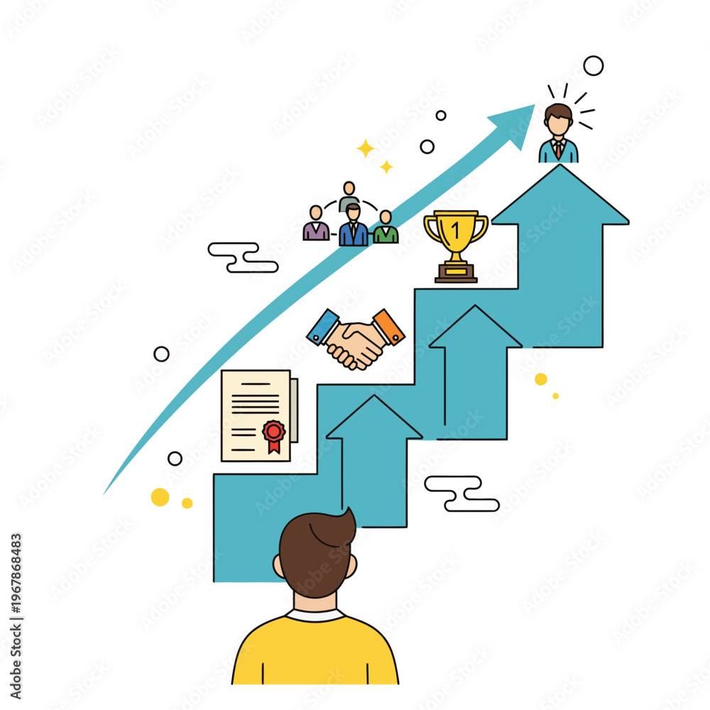 Naklejka premium Clean vector illustration depicting a professional career progression and success journey.