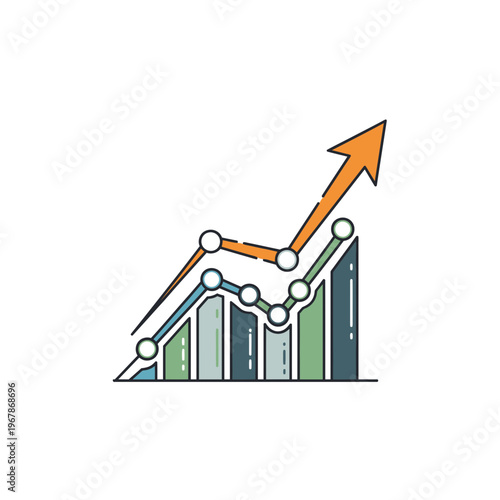 Upward trending business graph with growth arrow and data points illustration