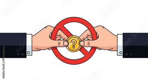 Businessmen fighting over a question mark coin.