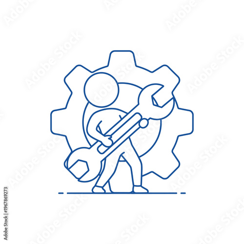 Man Holding Wrench with Gear Symbol.