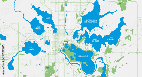 Aerial Map of Minneapolis Lakes and City Grid